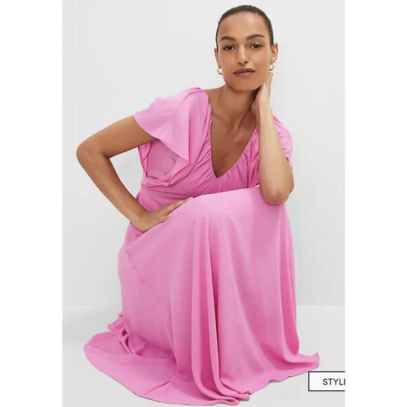 ANN TAYLOR 2025 Pink Orchid Flutter Sleeve Midi Flare Dress Sz 6 NWT Balletcore - Picture 2 of 15